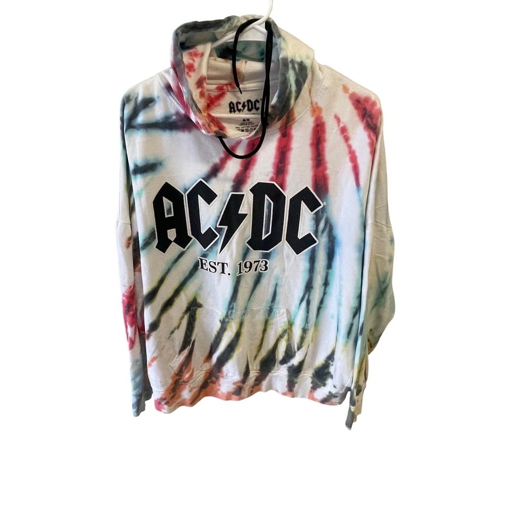 AC/DC Tie Dye Graphic Hoodie Mens Medium Multi-Color Est 1973 Rock Band Hoodie